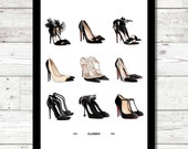 Classic Shoes Watercolour Wall Art Print Poster Beauty Fashion Home Decor Gift Picture Design Chic Louboutin Jimmy Choo
