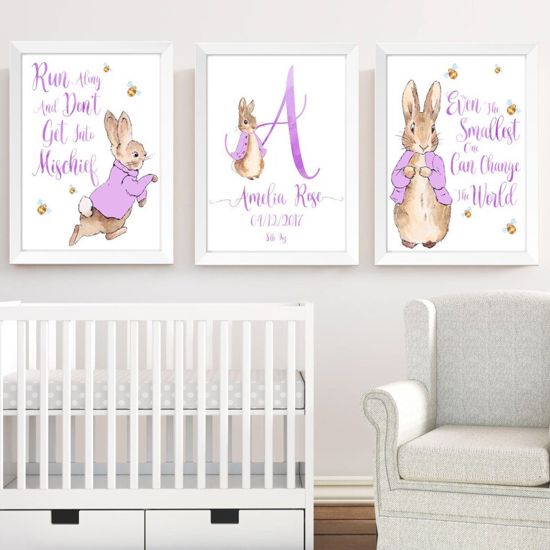 Lilac Peter Rabbit Girls Nursery Decor Wall Art Prints Set of Etsy UK