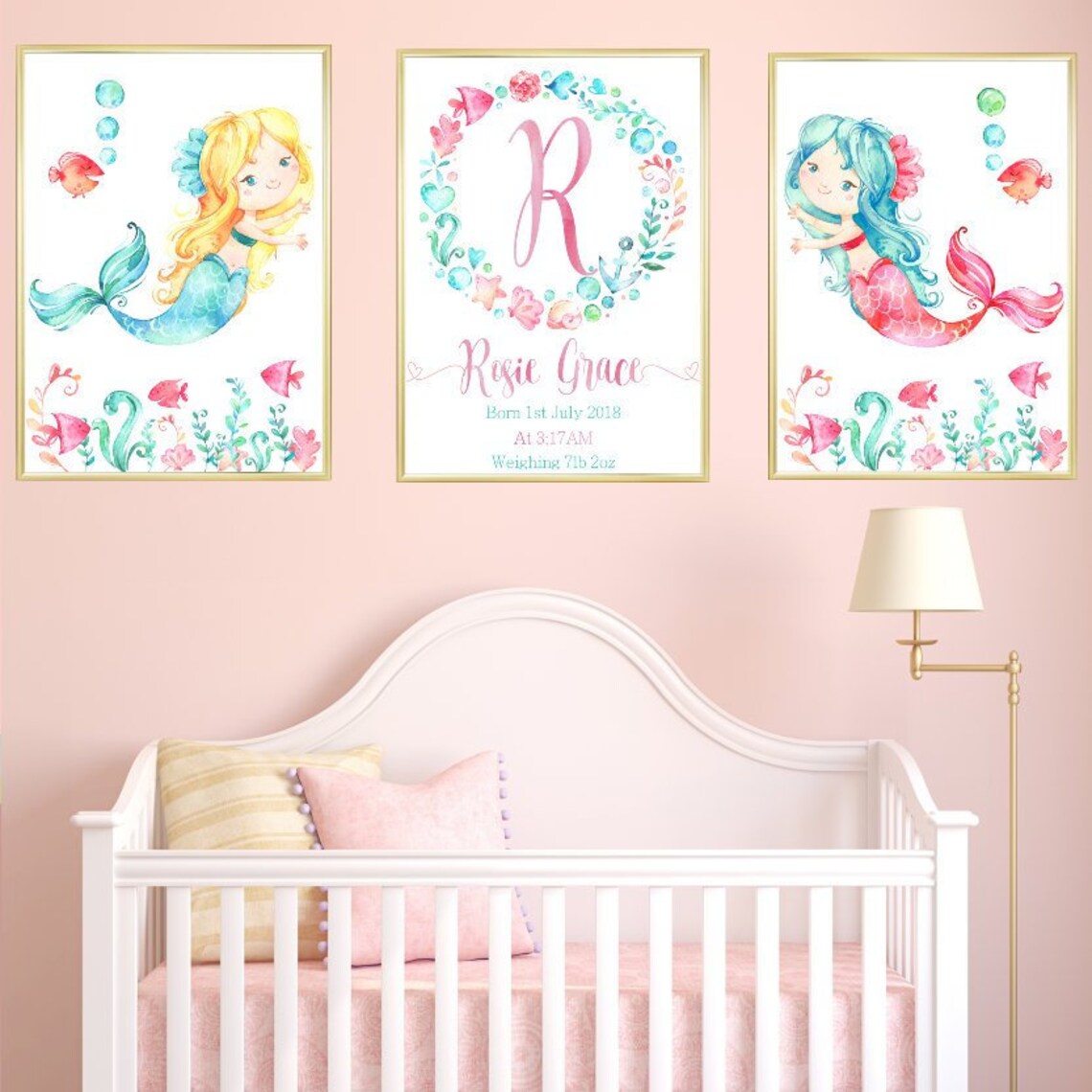 Mermaid Baby Girl Nursery Art Mermaids Nursery Decor Etsy
