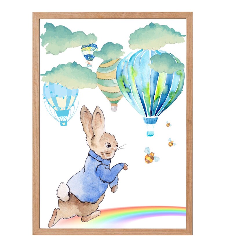 Peter Rabbit and Hot Air Balloons Nursery Decor Wall Art Print Etsy UK
