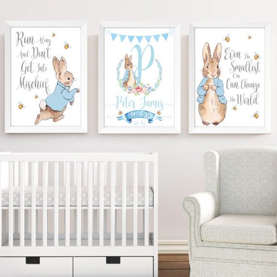 Personalised Wall Art A4 illustrated Print For New Baby Gift Girls Room Bunny