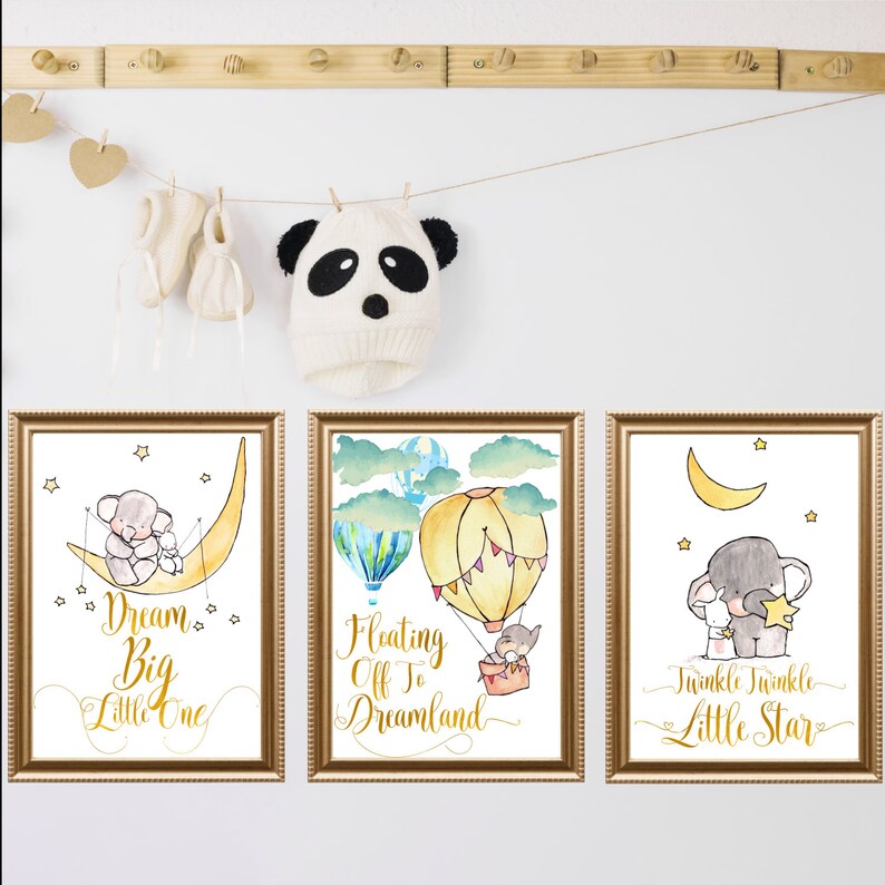 Hot Air Balloon Nursery Printable Wall Art Decor Set Elephant Etsy