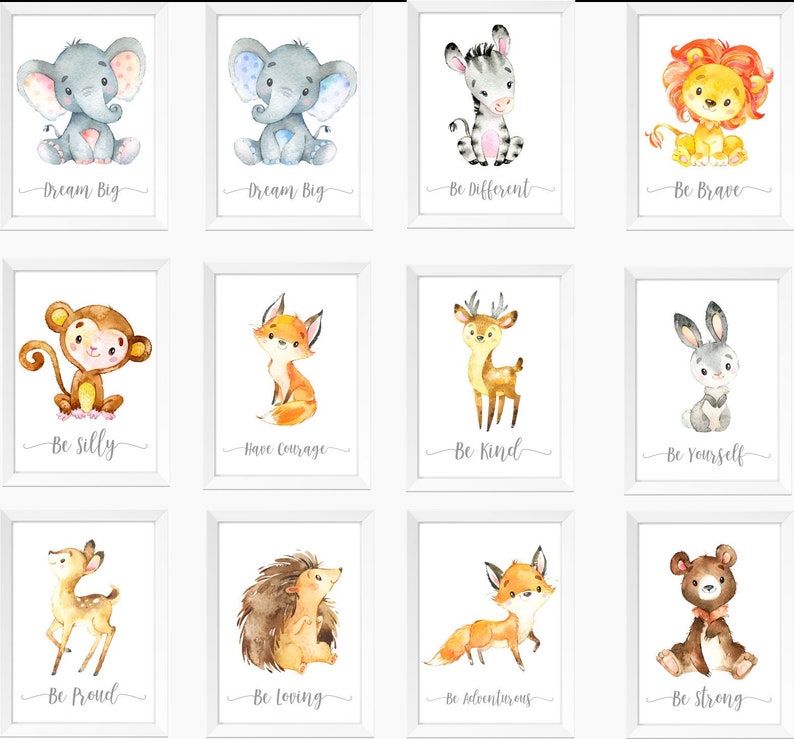 Safari Jungle Animals Nursery Prints Set Watercolour Animals Etsy