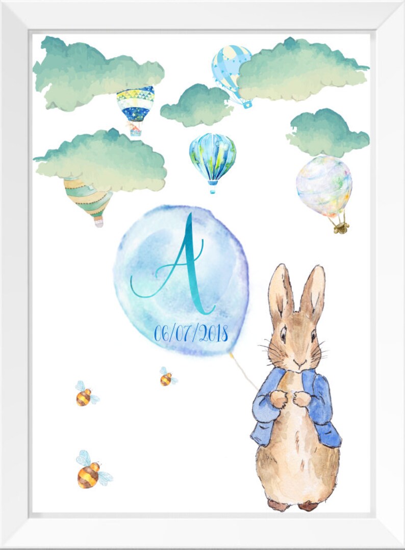 Peter Rabbit and Hot Air Balloons Nursery Decor Wall Art Print Etsy UK