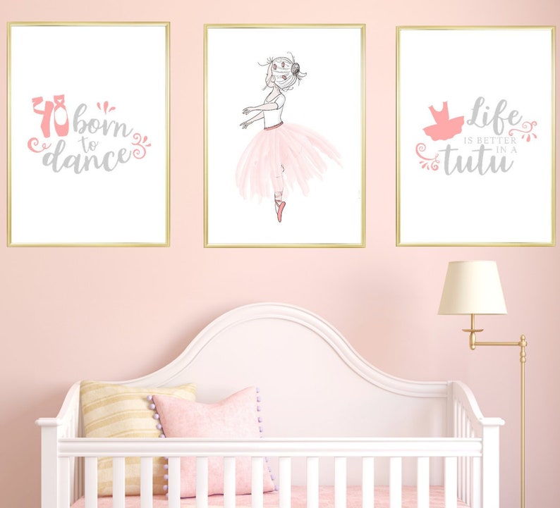 Ballerina Nursery Wall Art Print Set Kids Baby Girl Room Decor Etsy