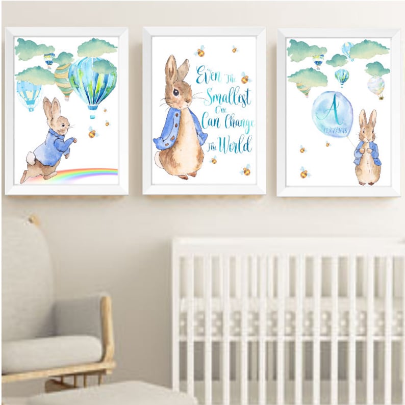 Peter Rabbit and Hot Air Balloons Nursery Decor Wall Art Print Etsy UK