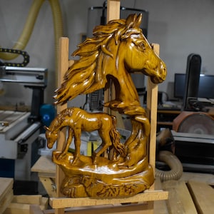 Handmade Wooden Horse Relief Carving: Rustic Equestrian Wall Art