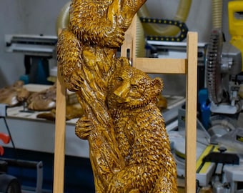 Handgeschnitzte Eichenholz Bär Wandkunst: Rustikales Cabin Decor
