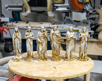Figuras religiosas doradas: Santos Sagrados y Virgen María (juego de 6)