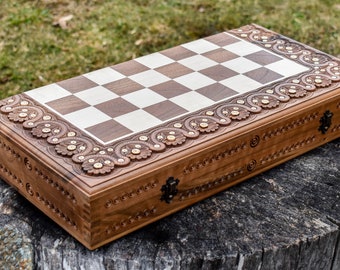 Folding Chess Set, Travel Games, Handcarved Chess Set With Pieces, Chess Club Gifts, Checkers Board, Backgammon Set, Wooden Chess Board