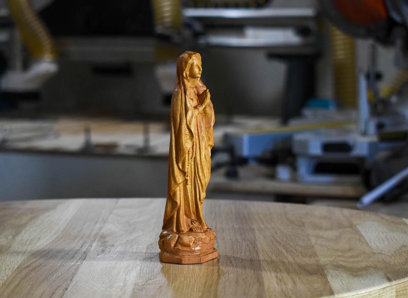 Hand Carved Maple Virgin Mary Statue – Christian Religious Icon image 7