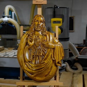 Sacred Heart of Jesus Icon – Carved Wooden Religious Art – Christian Wall Decor – Catholic & Orthodox Gift, Housewarming gift