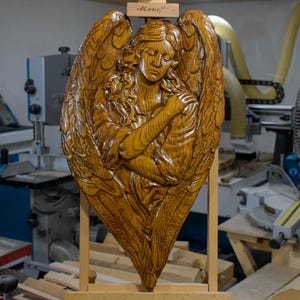 Carved Wooden Angel Wall Art – Guardian Angel Sculpture – Spiritual Home Decor