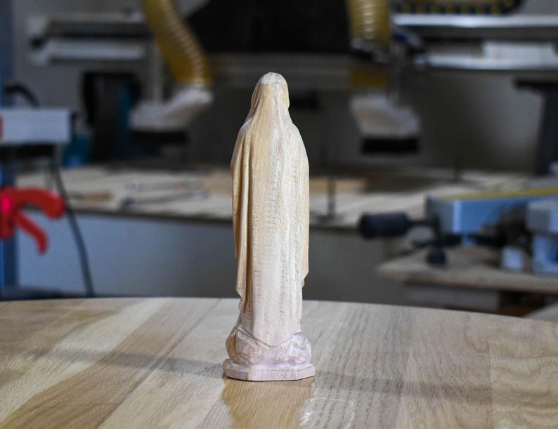 Hand Carved Maple Virgin Mary Statue – Christian Religious Icon image 5
