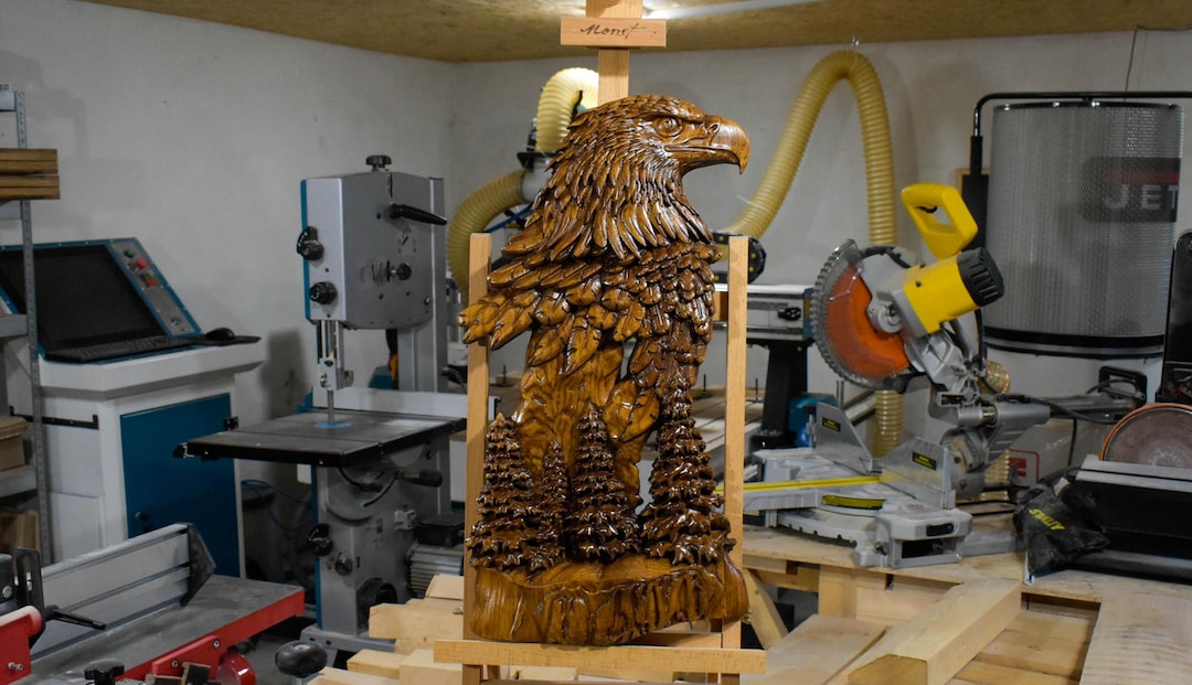 Handcrafted Wooden Eagle Carving: Rustic Wildlife Wall Art - Etsy