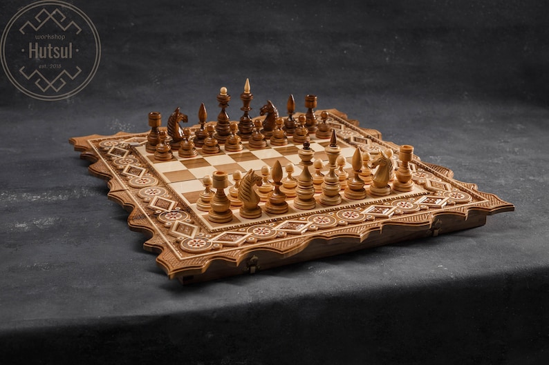 Hand Carved Chess Set Chess Checkers and Backgammon Inlaid - Etsy