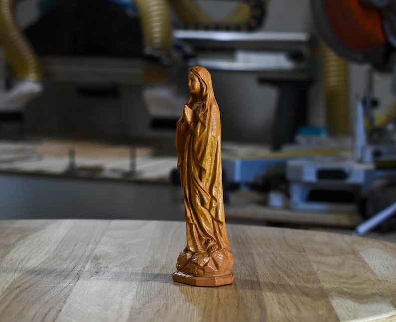 Hand Carved Maple Virgin Mary Statue – Christian Religious Icon image 8