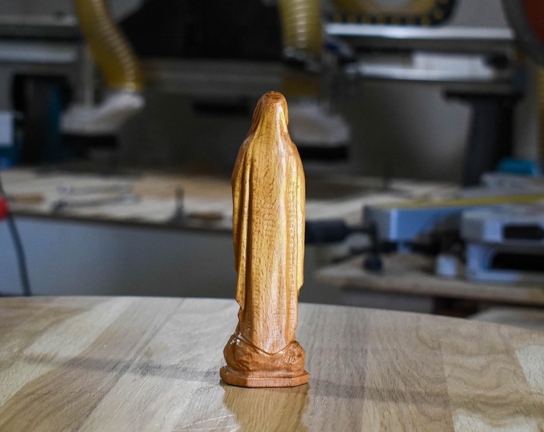 Hand Carved Maple Virgin Mary Statue – Christian Religious Icon image 9