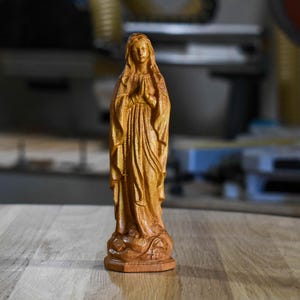 Hand Carved Maple Virgin Mary Statue – Christian Religious Icon Virgin Mary brown