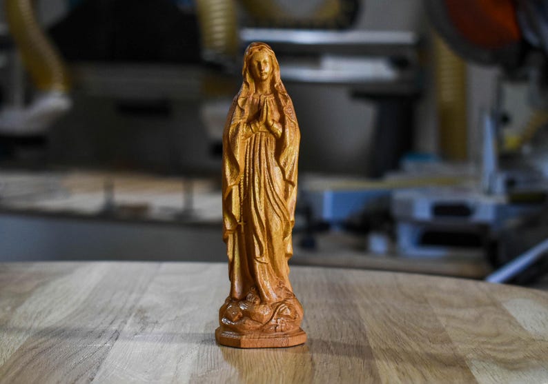 Hand Carved Maple Virgin Mary Statue – Christian Religious Icon Virgin Mary brown