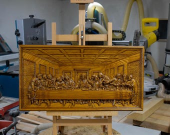 The Last Supper Carved Wooden Wall Art | Religious Icon Wood Carving | Detailed Wooden Panel for Home Decor, Christian Gift