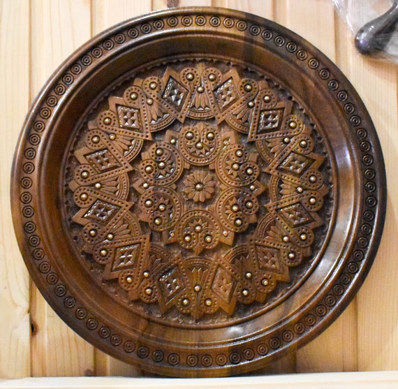 A plate with a unique design Carved handmade plate a gift for a housewarming Ukrainian style of artistic carving gift for a wedding