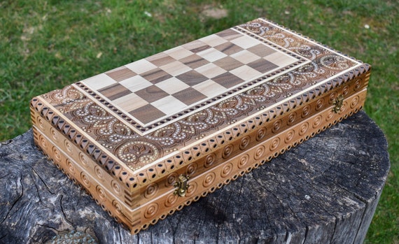 Carved Chess Set Hutsul chess inlay with metal Carved wood chess Chess game Chess gift Gift for father Gift for a friend, Outdoor gift ideas