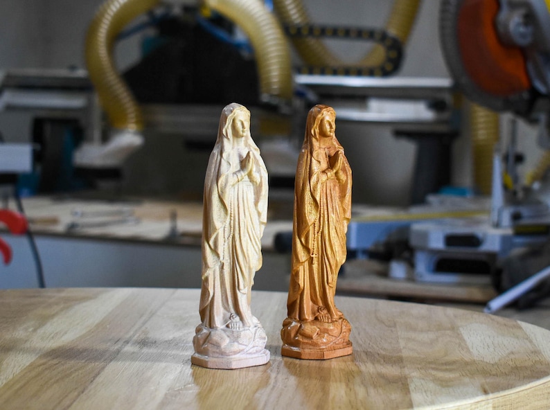 Hand Carved Maple Virgin Mary Statue – Christian Religious Icon image 10