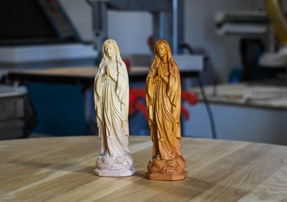 Hand Carved Maple Virgin Mary Statue – Christian Religious Icon