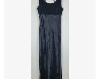 VTG Jump Apparel Velvet Satin Slip Dress Women's Small Black Lace Up Formal