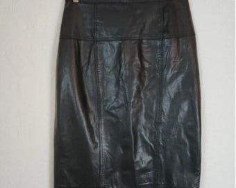 Vintage CHAUS 100% Leather Pencil Skirt Women's Size 12 Black