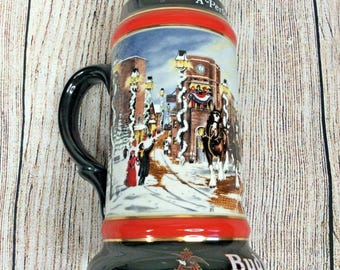 1992 Budweiser Holiday Beer Stein "A Perfect Christmas" Clydesdale Horses #12306