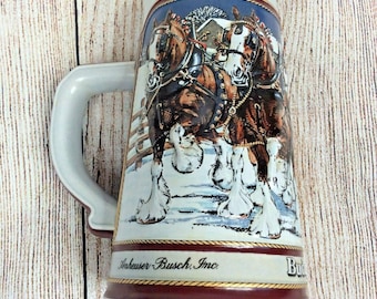 Vintage 1989 Budweiser Holiday Beer Stein Mug Clydesdale Collectors Series