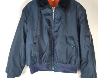 Vintage Sears Work N Leisure Bomber Jacket Men's Large Faux Fur Flight 70s 80s