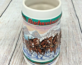 1993 Budweiser Holiday Stein Beer Mug Special Delivery Vintage Horses