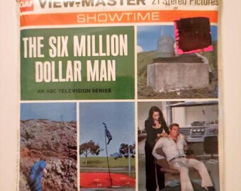 Zabytkowy film View-Master Showtime z 1974 r., broszura 3-szpulowa „The Six Million Dollar Man” w zapieczętowanej kopercie