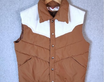 High Sierra for Mervyns Corduroy Puffer Vest Brown Cream Size L Vintage Western