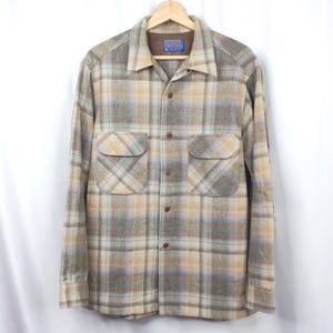 Vintage Pendleton Wool Board Flannel Plaid Loop Collar Flap Pockets Large Mens Long Sleeve Button Down Western Outdoor 70s 60s Grandpa