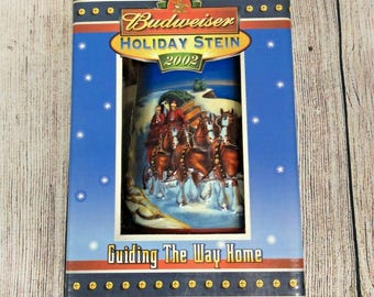2002 Anheuser Busch AB Budweiser Holiday Christmas Beer Stein Clydesdales NIB