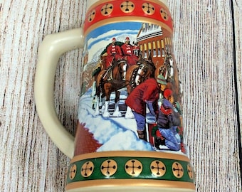 1994 Anheuser Busch Budweiser Holiday Christmas Clydesdales Horses Beer Stein