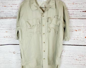 Camicia cargo Columbia vintage anni '90, da uomo, taglia XL, beige, a maniche corte, con bottoni.