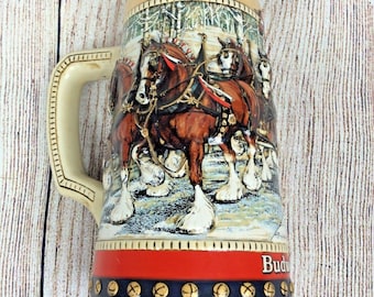 1988 Anheuser Busch Budweiser Clydesdale Holiday Beer Stein Collectors Series