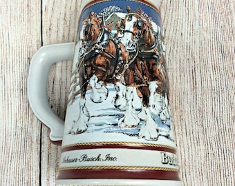 Vintage 1989 Budweiser Holiday Beer Stein Mug Clydesdale Collectors Series