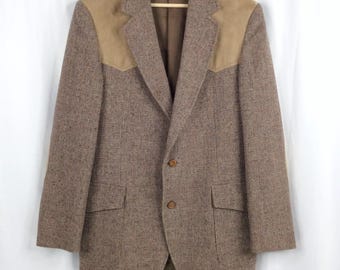 Vintage 70s Pendleton Men's Wool Blazer 42L Suede Shoulder Elbow Patches Western