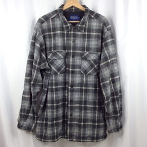 Pendleton The Original Board Shirt 100% Virgin Wool Plaid Men’s Tall XXL LONG Loop Collar Gray Black