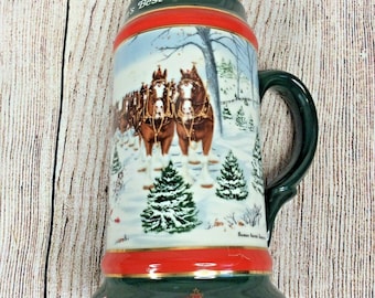 Vintage 1991 Budweiser Anheuser Busch Holiday Beer Stein Clydesdale Horses