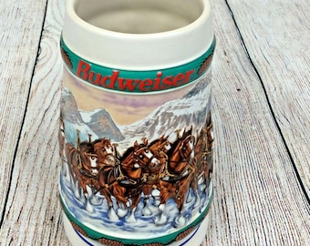 1993 Budweiser Holiday Stein Beer Mug Special Delivery Vintage Horses Clydesdale