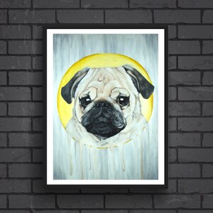 Mops, Druck, Hund, Mops Portrait, moderne Hund, Mops, Malerei, Hund Malerei, gelb und grau, Drucken 8.5 x 11, 13 x 19