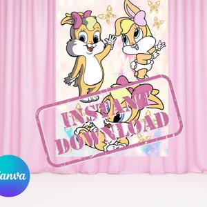 Digital Lola Bunny Backdrop, Lola Bunny Banner, Baby Lola Bunny, Pastel Lola Bunny