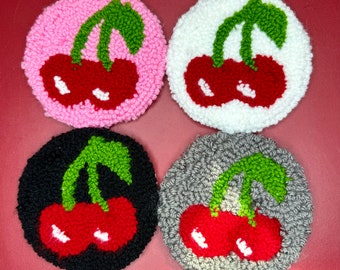 Cherry mug rugs/perfect for your table or desk/home decor/handmade